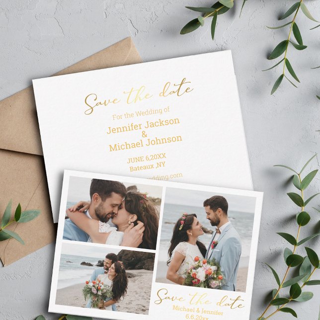 save the date gold calligraphy wedding collage  card (Creator Uploaded)