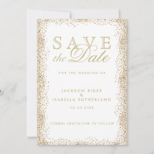 Save the Date Gold Confetti and White
