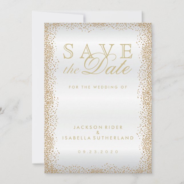 Save the Date Gold Confetti and White (Front)