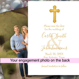 Save the Date Gold Cross Any Color Photo Back 10