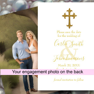 Save the Date Gold Cross Any Color Photo Back 5