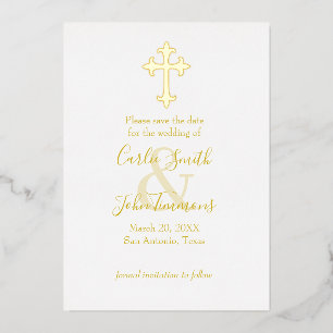 Save the Date Gold Cross Any Color Photo Back 5 No Foil Holiday Card