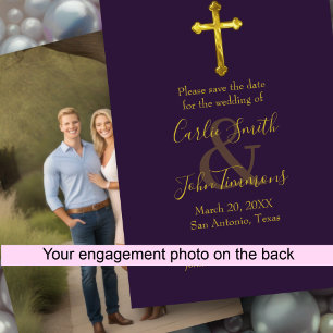 Save the Date Gold Cross Any Colour Photo Back