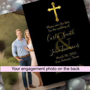 Save the Date Gold Cross Any Colour Photo Back 3