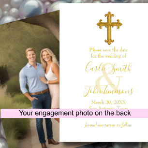 Save the Date Gold Cross Any Colour Photo Back 7