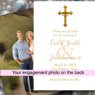 Save the Date Gold Cross Wedding Rings 2 Photo
