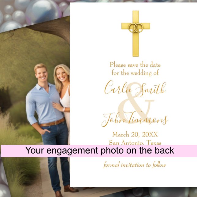 Save the Date Gold Cross Wedding Rings 3 Photo (Creator Uploaded)