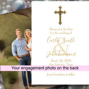Save the Date Gold Cross Wedding Rings 4 Photo