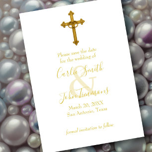 Save the Date Gold Cross with Wedding Rings 2