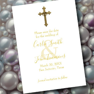 Save the Date Gold Cross with Wedding Rings 4
