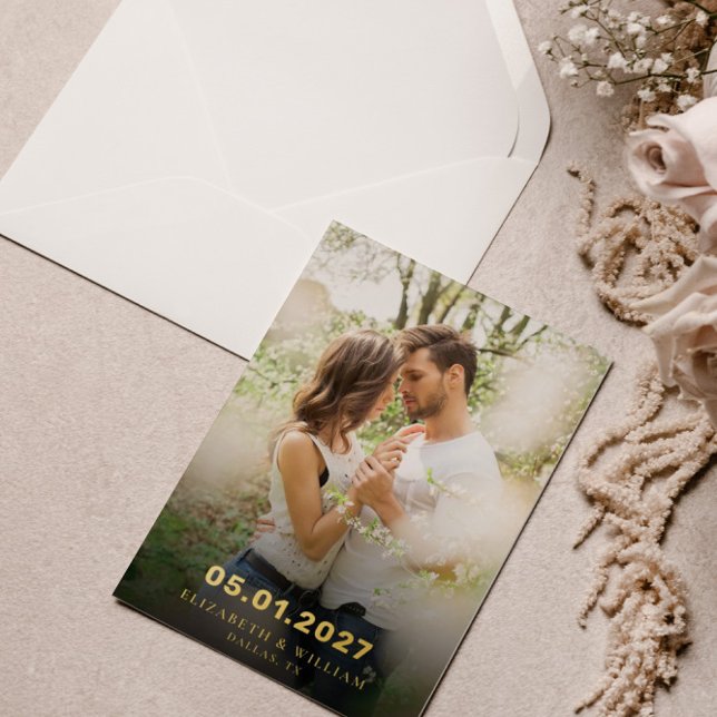Save The Date Gold Foil Photo Wedding Announcement (Creator Uploaded)