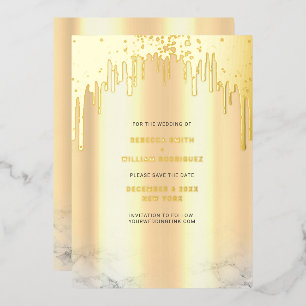 Save The Date Gold Glitter Drips Foil Holiday Card