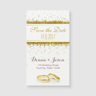 Save the Date Gold Glitter Rings - Magnetic Card