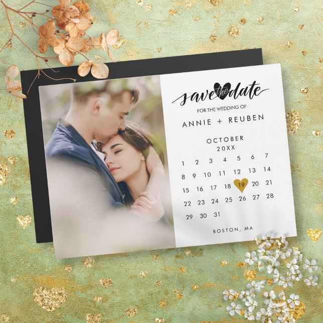 Save the Date Gold Heart Calendar Photo Magnetic  (Save the Date Gold Heart Calendar Photo Magnetic)