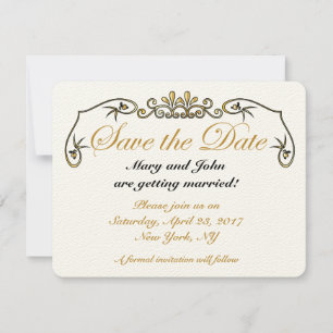 Save the date gold invitation