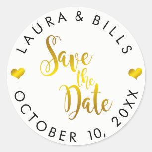 Save the Date Gold Love Glitter Wedding Classic Round Sticker