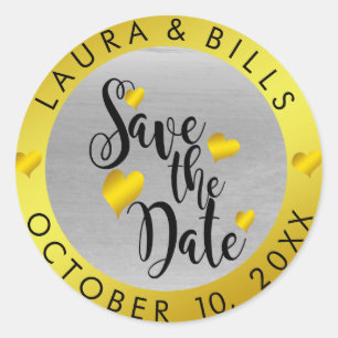 Save the Date Gold Love Glitter Wedding Classic Round Sticker