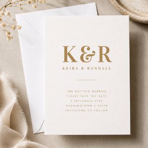 Save The Date Gold Monogram Wedding Announcement