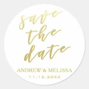 Save the Date Gold Script Wedding Sticker