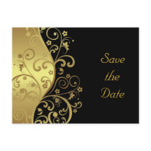 Save the Date--Gold Swirls & Black