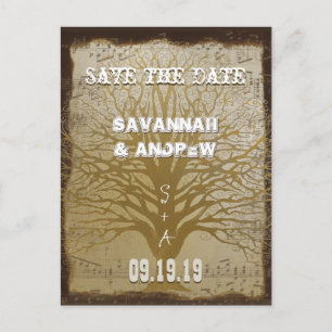 Save the Date Gold Swirly Tree Announcement Postcard