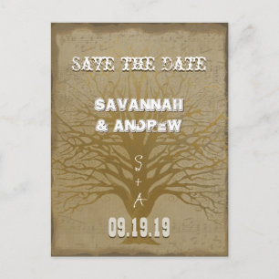 Save the Date Gold Swirly Tree Announcement Postcard