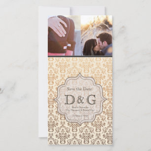 Save the Date Gold Vanilla Damask Fillagree Card