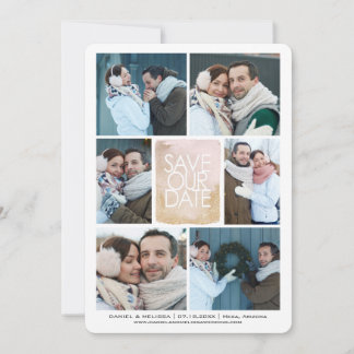 Save The Date Gold Watercolor Centre Photo Grid  |