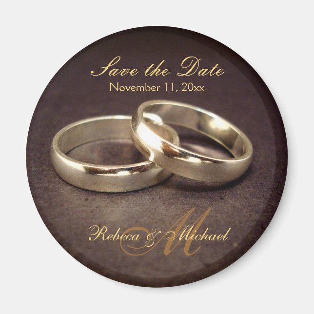 Save the Date - Gold Wedding Band Magnets (Front)