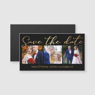 save the date gold wedding photos collage magnet 