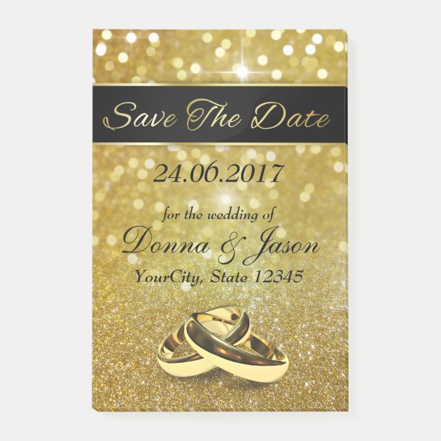 Save the Date Gold Wedding Rings - Post-it® Notes (Front)