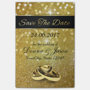 Save the Date Gold Wedding Rings - Post-it® Notes