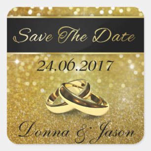 Save the Date Gold Wedding Rings - Sticker
