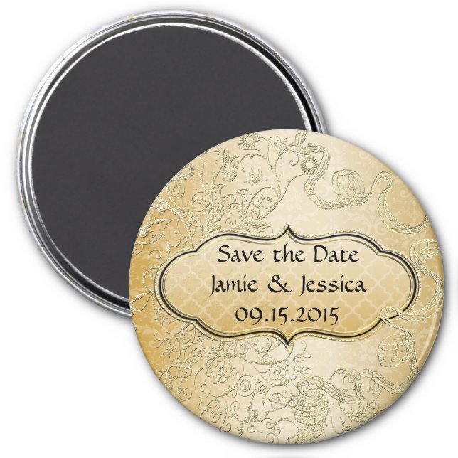 Save the Date Gold Wedding Save The Date Magnet (Front)