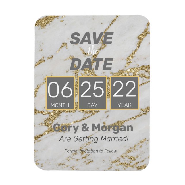 SAVE the DATE | Gold & White Marble Look Magnet (Vertical)