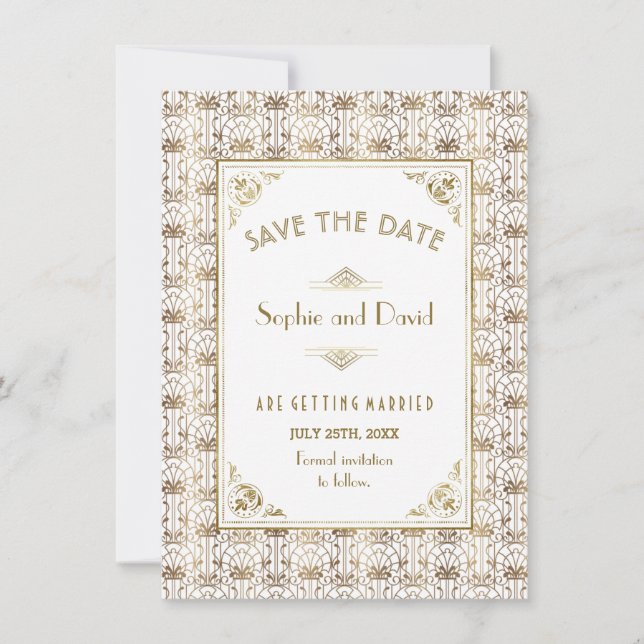 Save The Date | Gold White Roaring 20s Art Deco (Front)