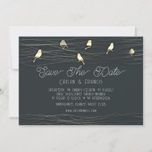 Save The Date Gold Woodland Foto Cottage Birds Invitation