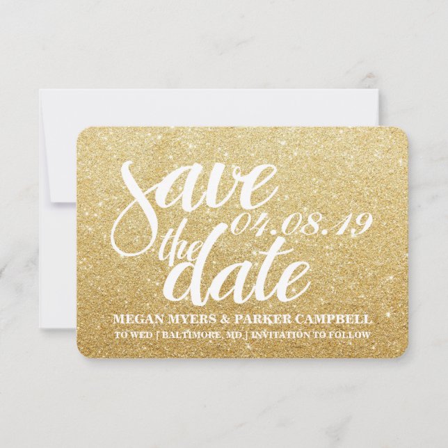 Save the Date | Golden Glitter Fab (Front)
