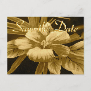 Save the Date Golden Hawaiian Print Announcement Postcard