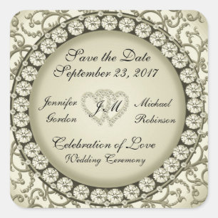 Save the Date Golden Hearts Square Sticker