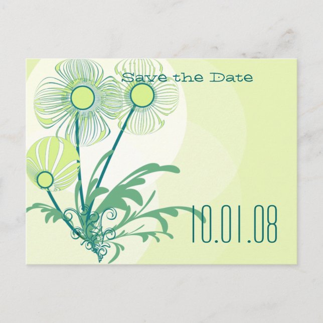 Save The Date Golden Lime Green Floral Wedding Announcement Postcard (Front)