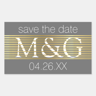 save the date / golden lines monogram wedding  rectangular sticker