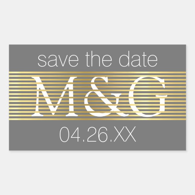 save the date / golden lines monogram wedding  rectangular sticker (Front)