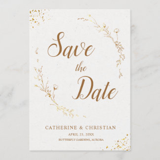 Save the Date Golden Outline Flowers Invitation