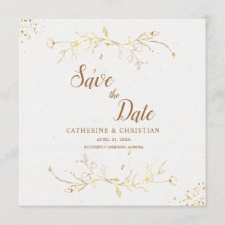 Save the Date Golden Outline Flowers Square Invitation
