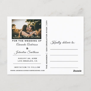 Save The Date Golden Script Photo Black White Mode Postcard