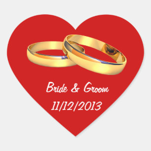 Save the date golden wedding rings heart heart sticker