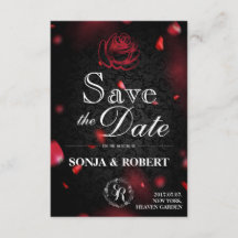 Save the Date - Gothic Black with Rose petals