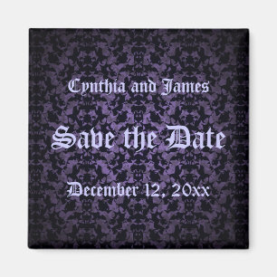 Save the Date Gothic purple and black magnet