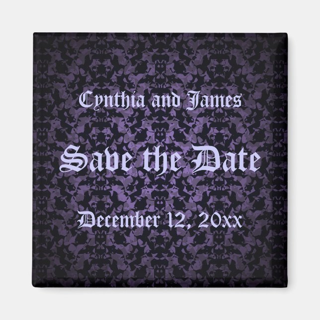 Save the Date Gothic purple and black magnet (Front)
